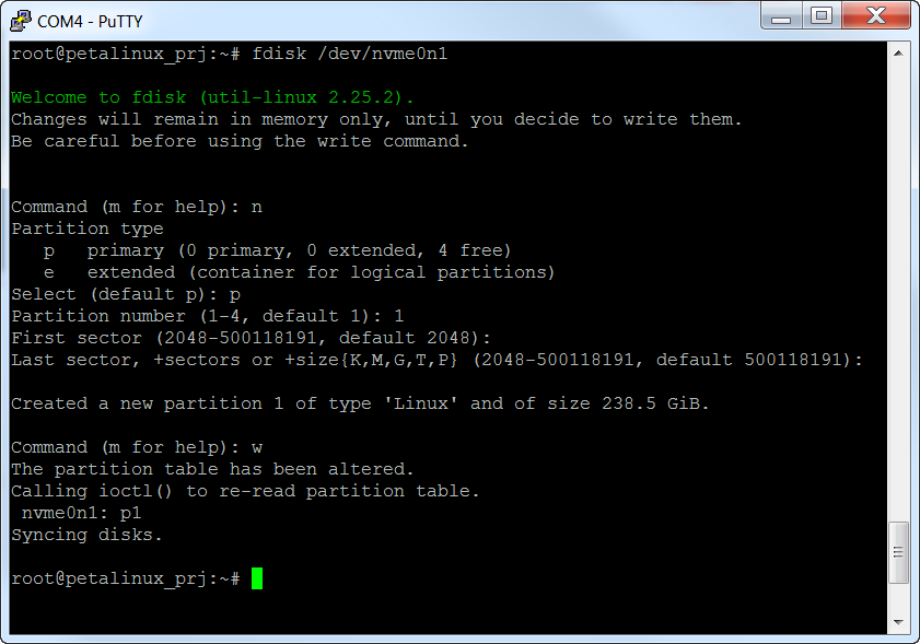 Using fdisk to create a partition